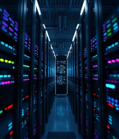 intelligent healthcare AI, analytical expression, analyzing complex datasets, photorealistic, in a server room filled with blinking servers, highly detailed, data visualization streams, 4k rendering, monochrome with neon accents, underlit with LED strips, shot with a macro lens